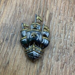 Pirate Ship Vintage Mixed Metal Tone Gasparilla Themed Pendant Brooch